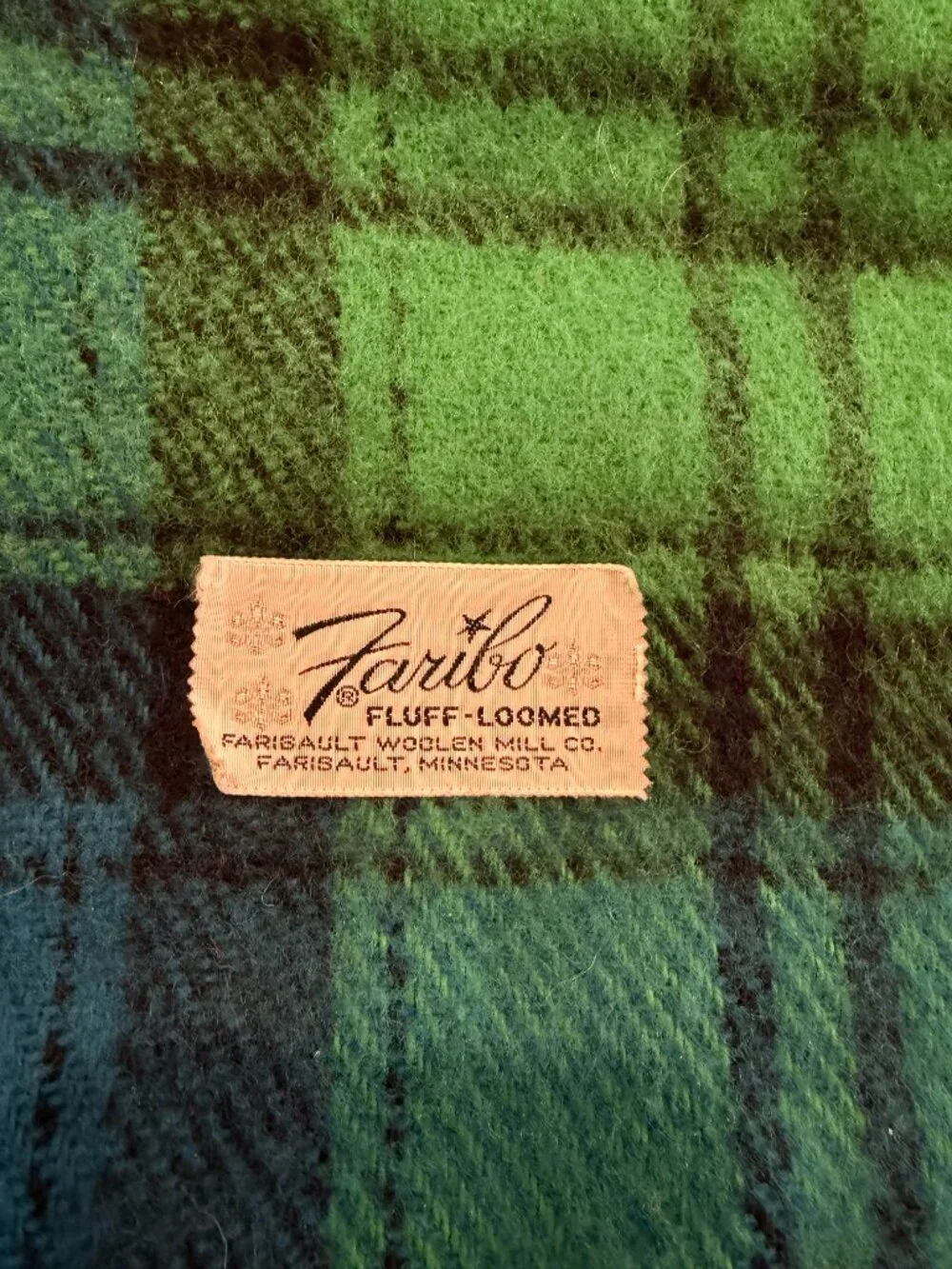Vintage Faribo Black Watch Plaid Wool Blend Throw Blanket Fringe 70x52 USA